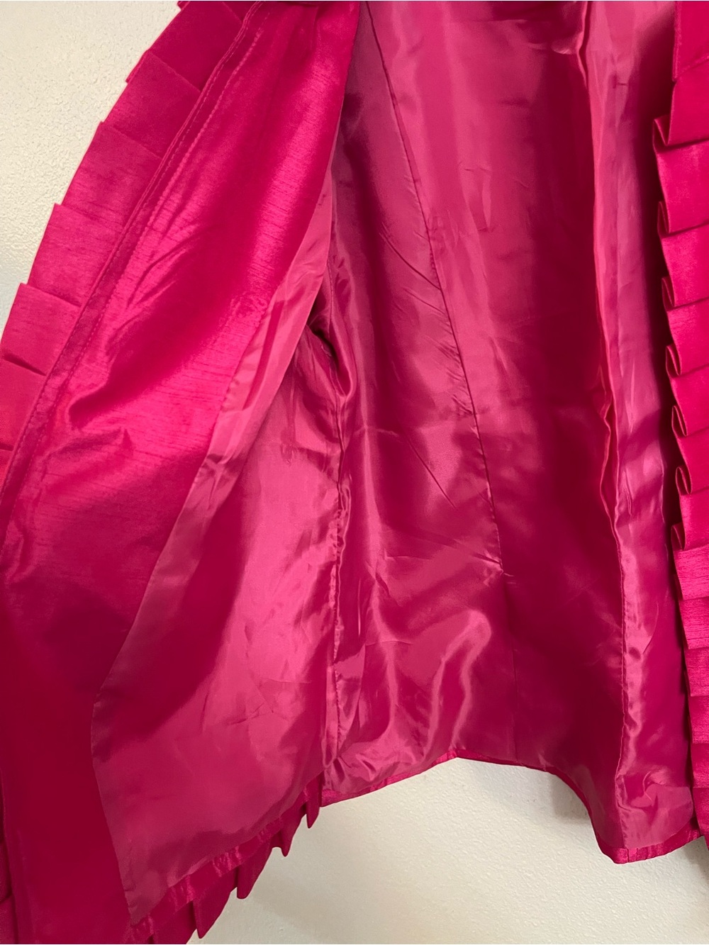dressbarn Fuchsia Satin Open-Front Ruffle Hem Jacket Size 14/16 - Picture 8 of 11